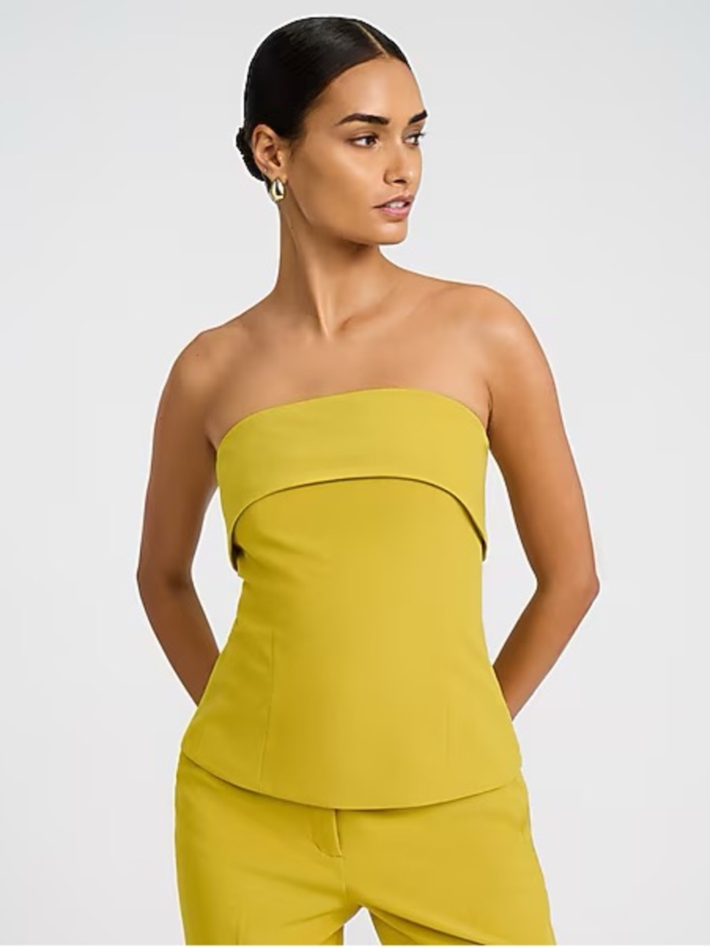 NWT Express Fold Over Strapless Tailored Top in Studio Stretch Twill
